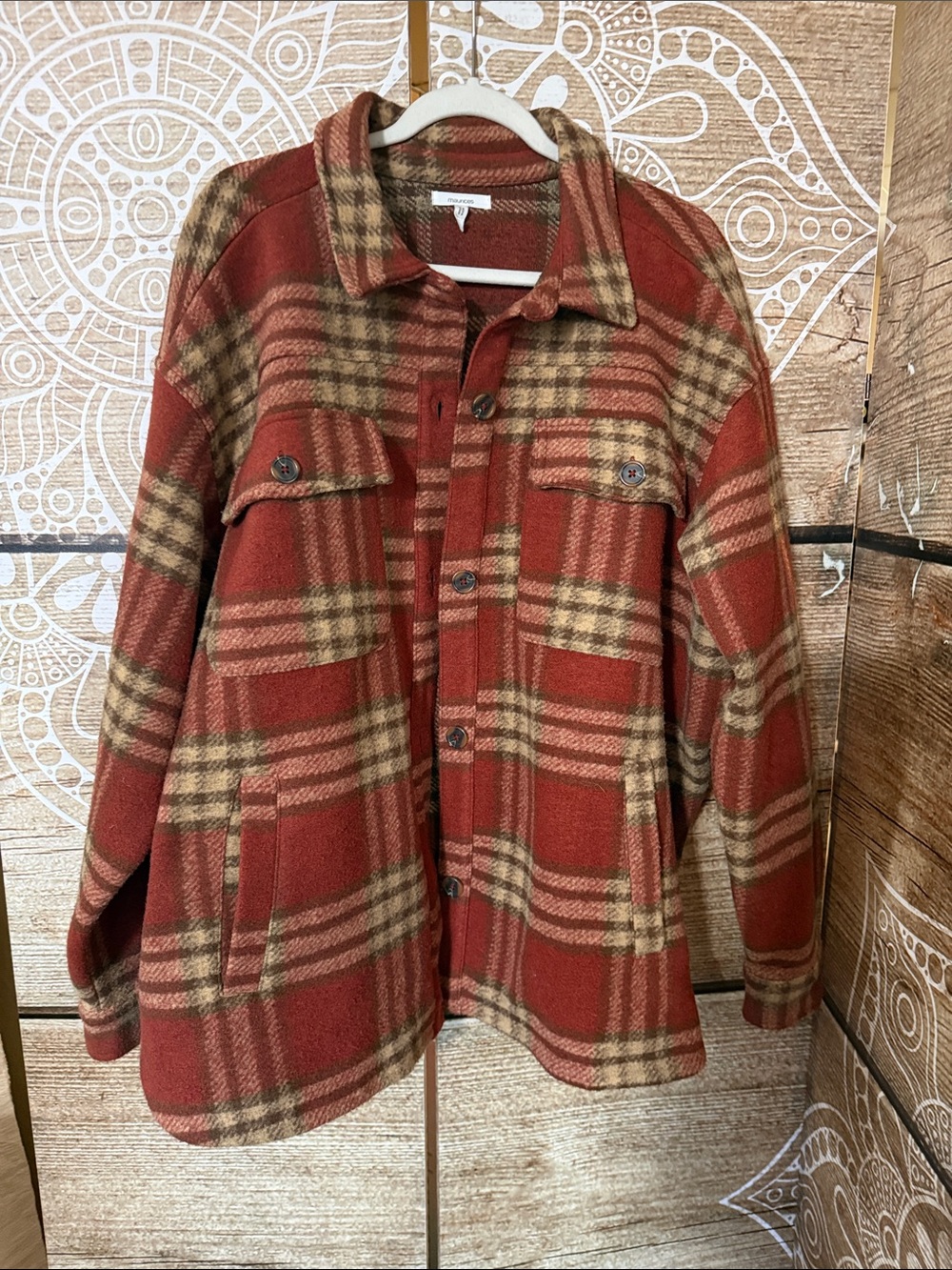 Maurices Rust and Brown Plaid Utility Shacket